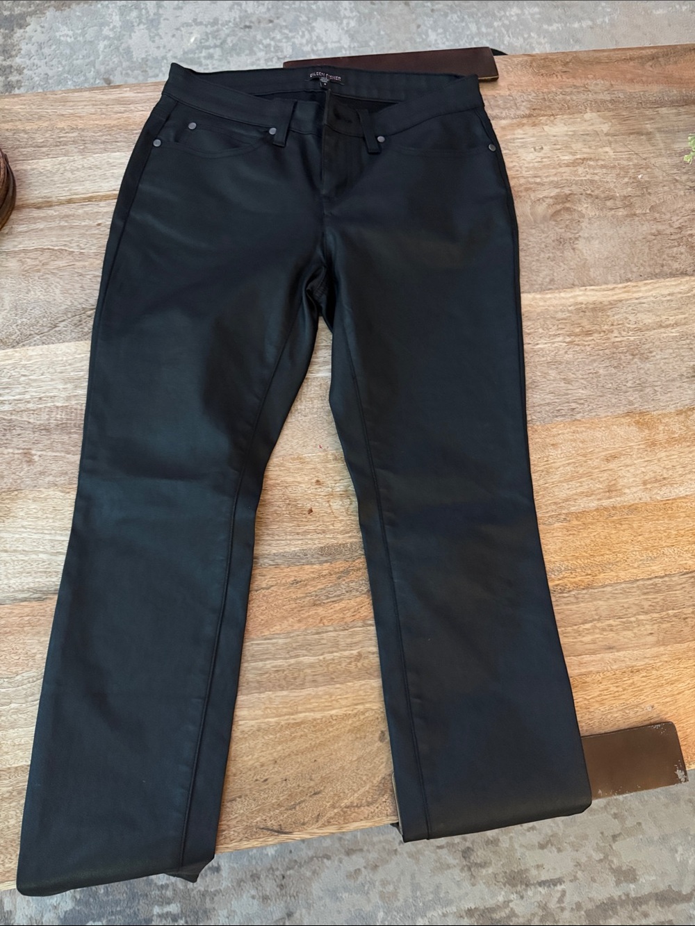 Eileen Fisher Black Wide-Leg Coated Jeans